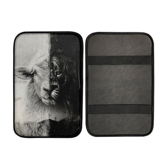 Lion And Lamb Face Car Armrest Pad - Lion Car Center Console Cover, Christian Gift Car Armrest Pad