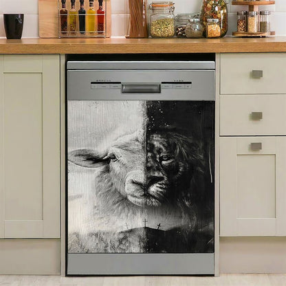 Lion And Lamb Face Dishwasher Cover, Lion Dishwasher Wrap, Christian Kitchen Decoration