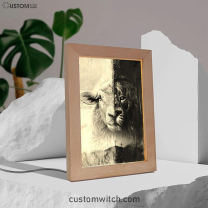 Lion And Lamb Face Frame Lamp - Lion Frame Lamp Print - Christian Art - Religious Home Decor