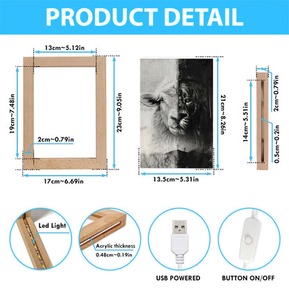 Lion And Lamb Face Frame Lamp - Lion Frame Lamp Print - Christian Art - Religious Home Decor