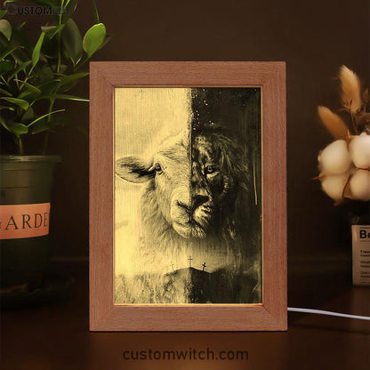 Lion And Lamb Face Frame Lamp - Lion Frame Lamp Print - Christian Art - Religious Home Decor