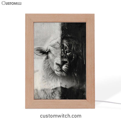 Lion And Lamb Face Frame Lamp - Lion Frame Lamp Print - Christian Art - Religious Home Decor