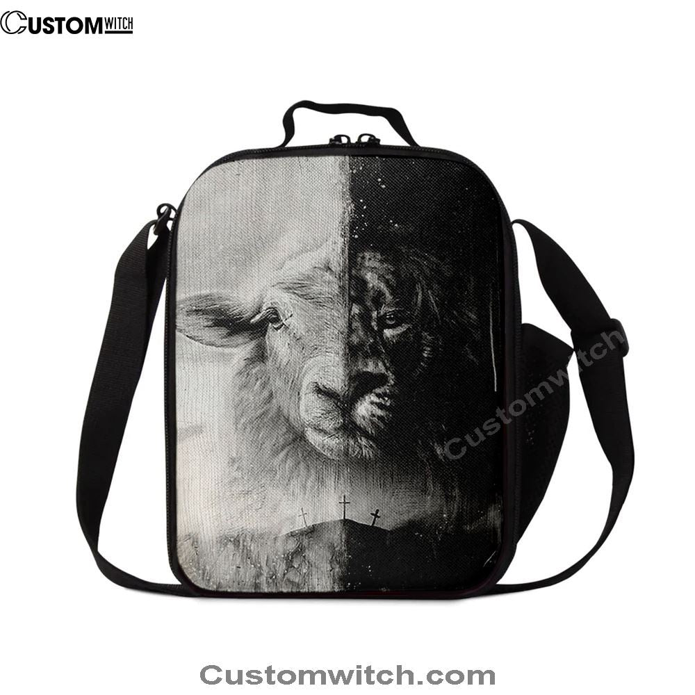 Lion And Lamb Face Lunch Bag - Lion Lunch Bag, Bible Verse Lunch Bag For Men And Women