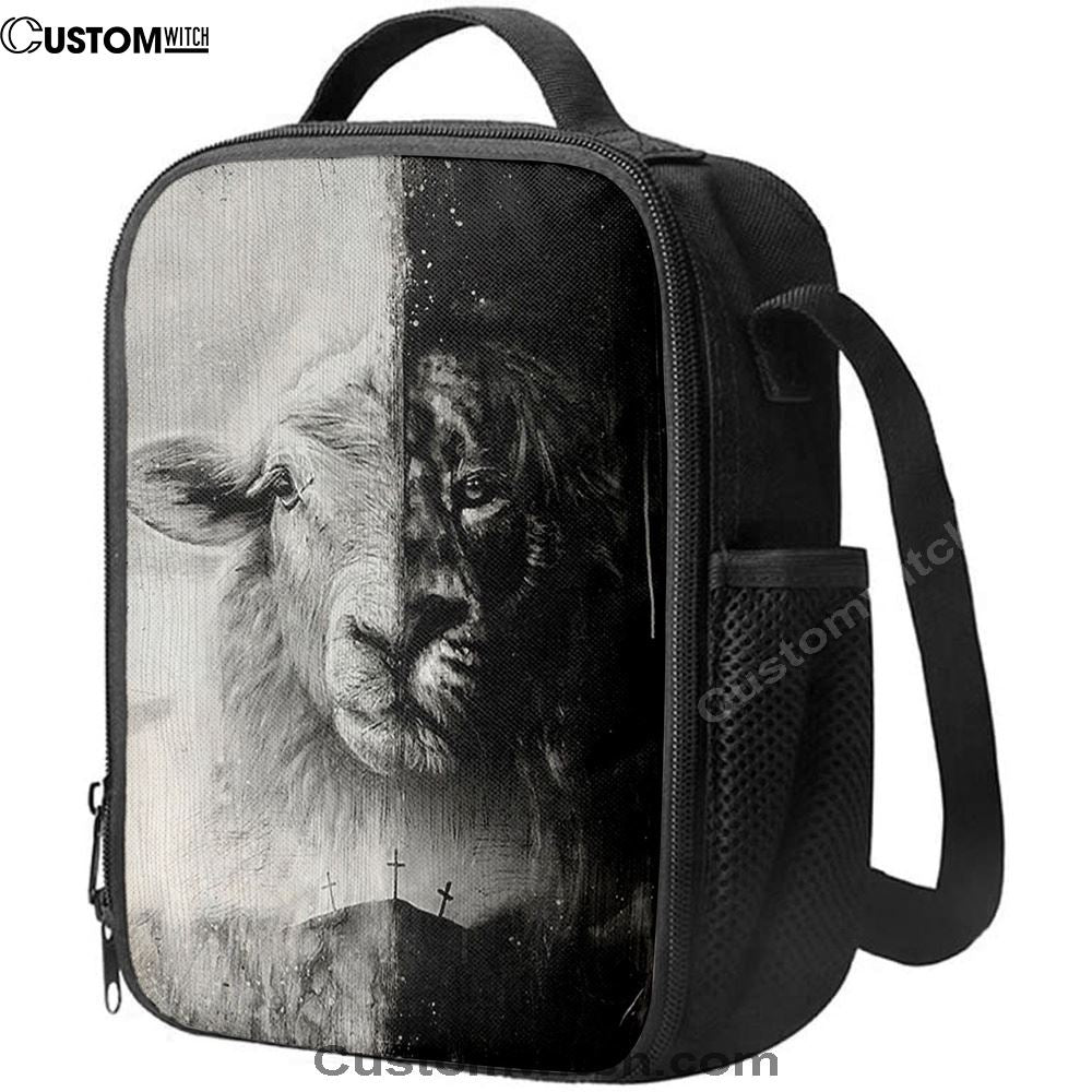 Lion And Lamb Face Lunch Bag - Lion Lunch Bag, Bible Verse Lunch Bag For Men And Women