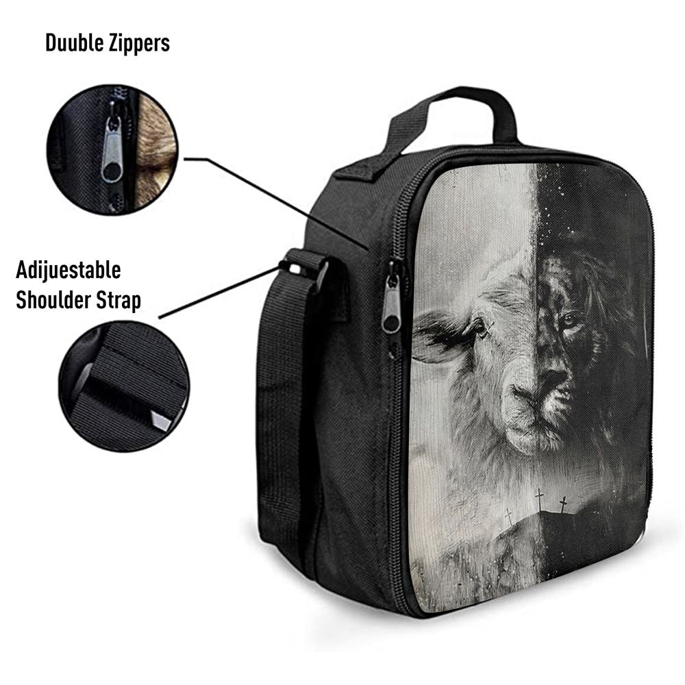 Lion And Lamb Face Lunch Bag - Lion Lunch Bag, Bible Verse Lunch Bag For Men And Women