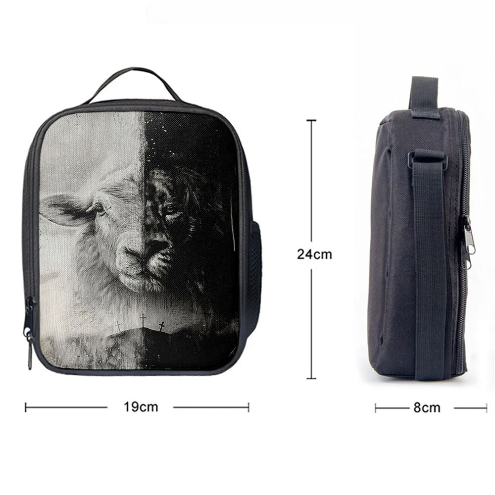Lion And Lamb Face Lunch Bag - Lion Lunch Bag, Bible Verse Lunch Bag For Men And Women