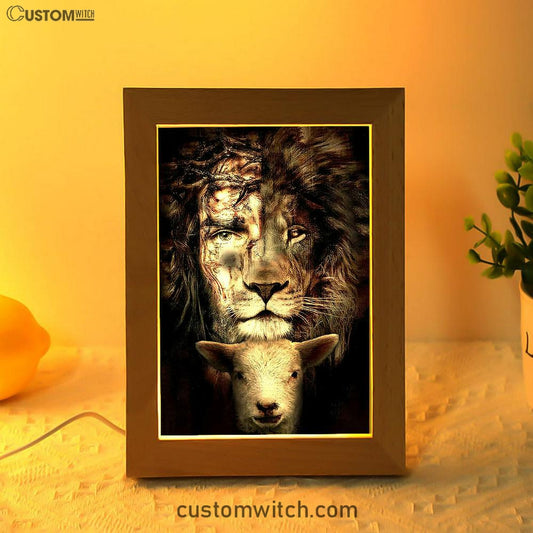 Lion And Lamb Frame Lamp Art - Christian Frame Lamp - Religious Gifts Night Light