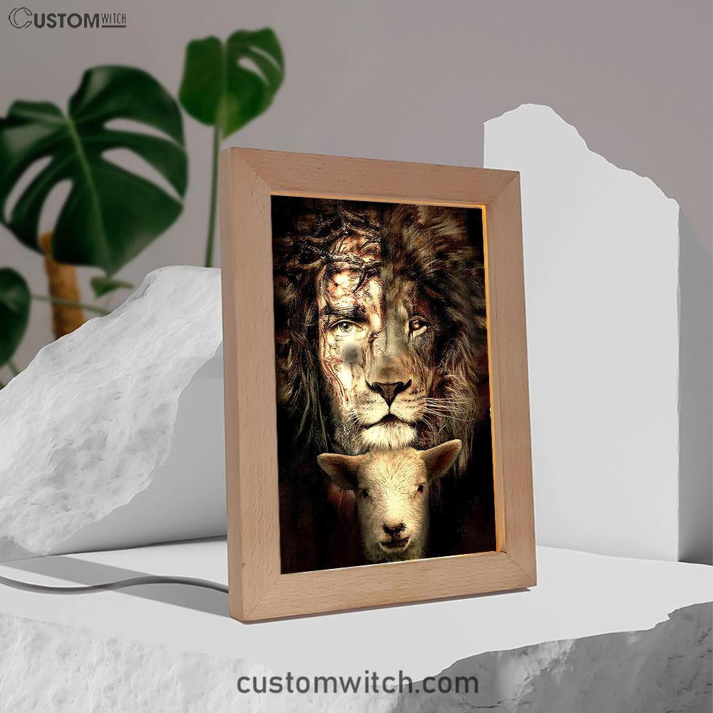 Lion And Lamb Frame Lamp Art - Christian Frame Lamp - Religious Gifts Night Light