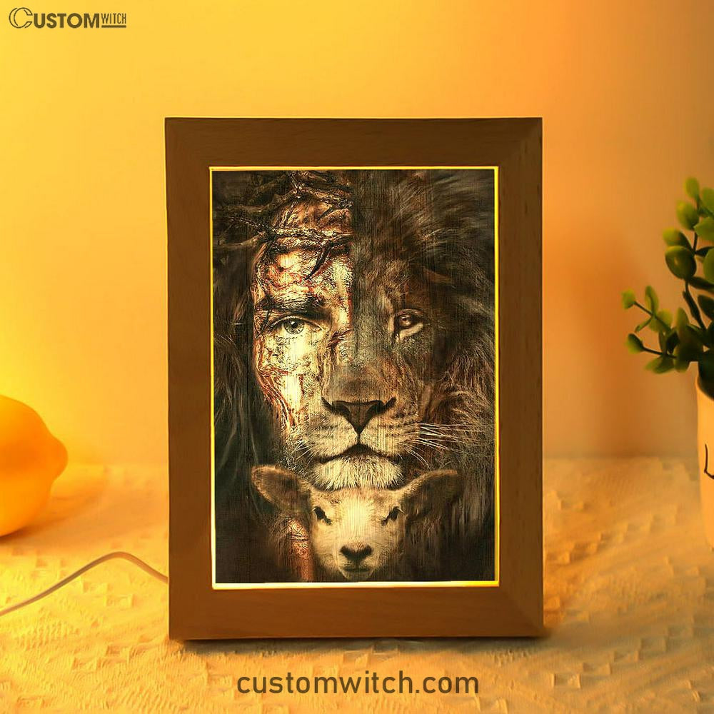 Lion And Lamb Frame Lamp Art Prints - Christian Frame Lamp - Religious Gifts Night Light
