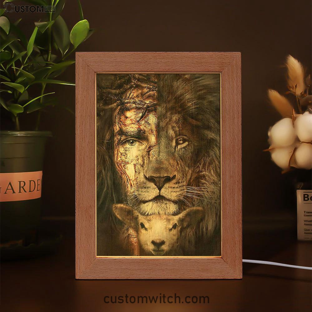Lion And Lamb Frame Lamp Art Prints - Christian Frame Lamp - Religious Gifts Night Light