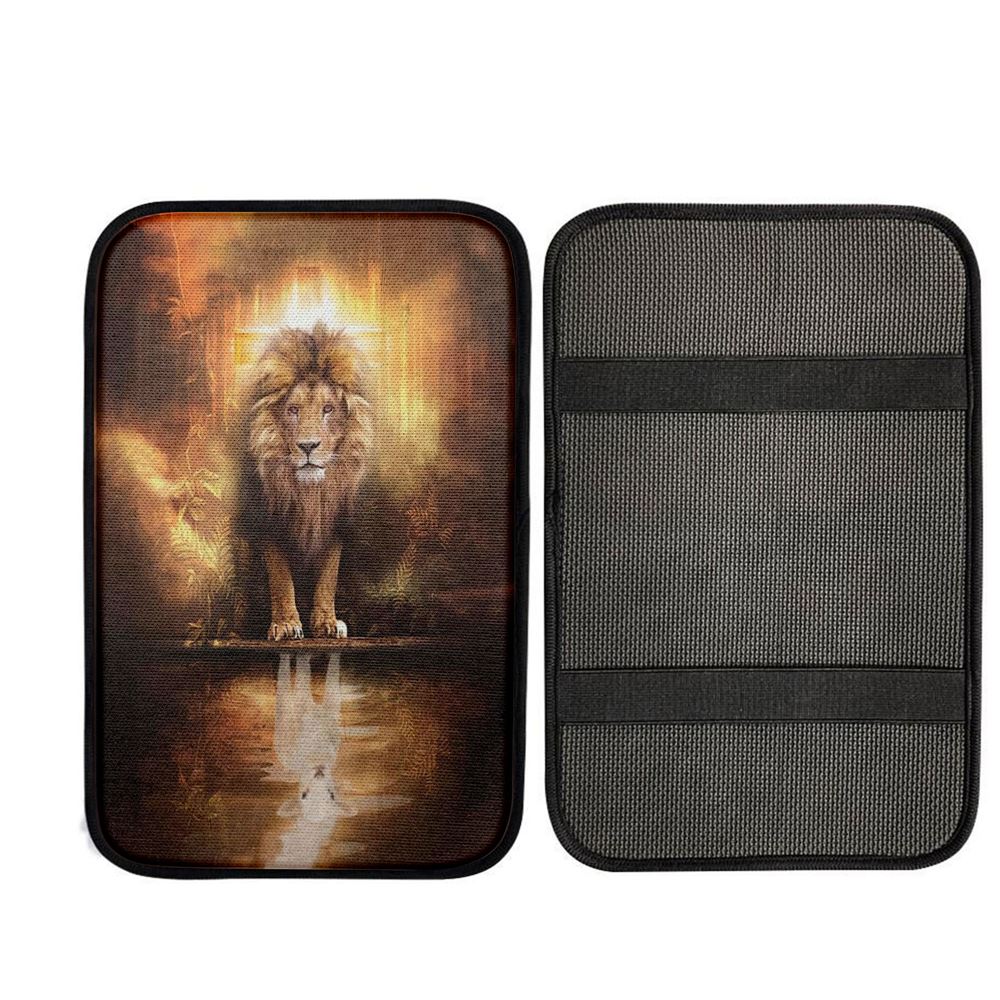 Lion And Lamb Lion And Lamb Picture Car Center Console Cover, Christian Gift Car Armrest Pad