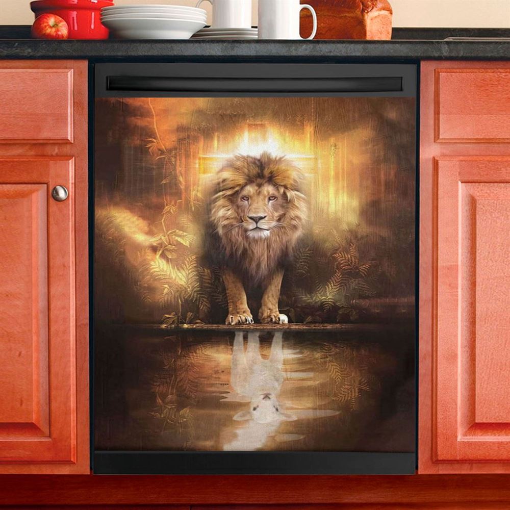 Lion And Lamb Lion And Lamb Picture Dishwasher Cover, Bible Verse Dishwasher Wrap, Scripture Kitchen Decoration