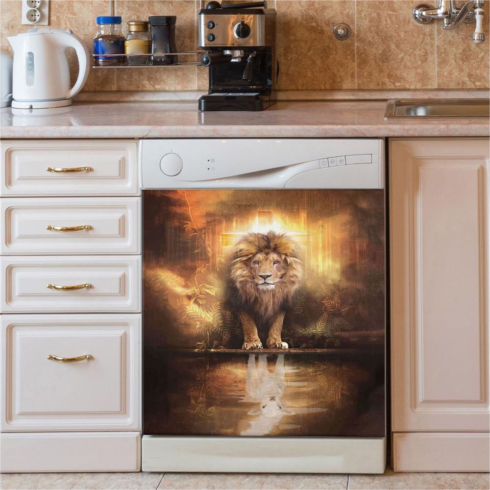 Lion And Lamb Lion And Lamb Picture Dishwasher Cover, Bible Verse Dishwasher Wrap, Scripture Kitchen Decoration