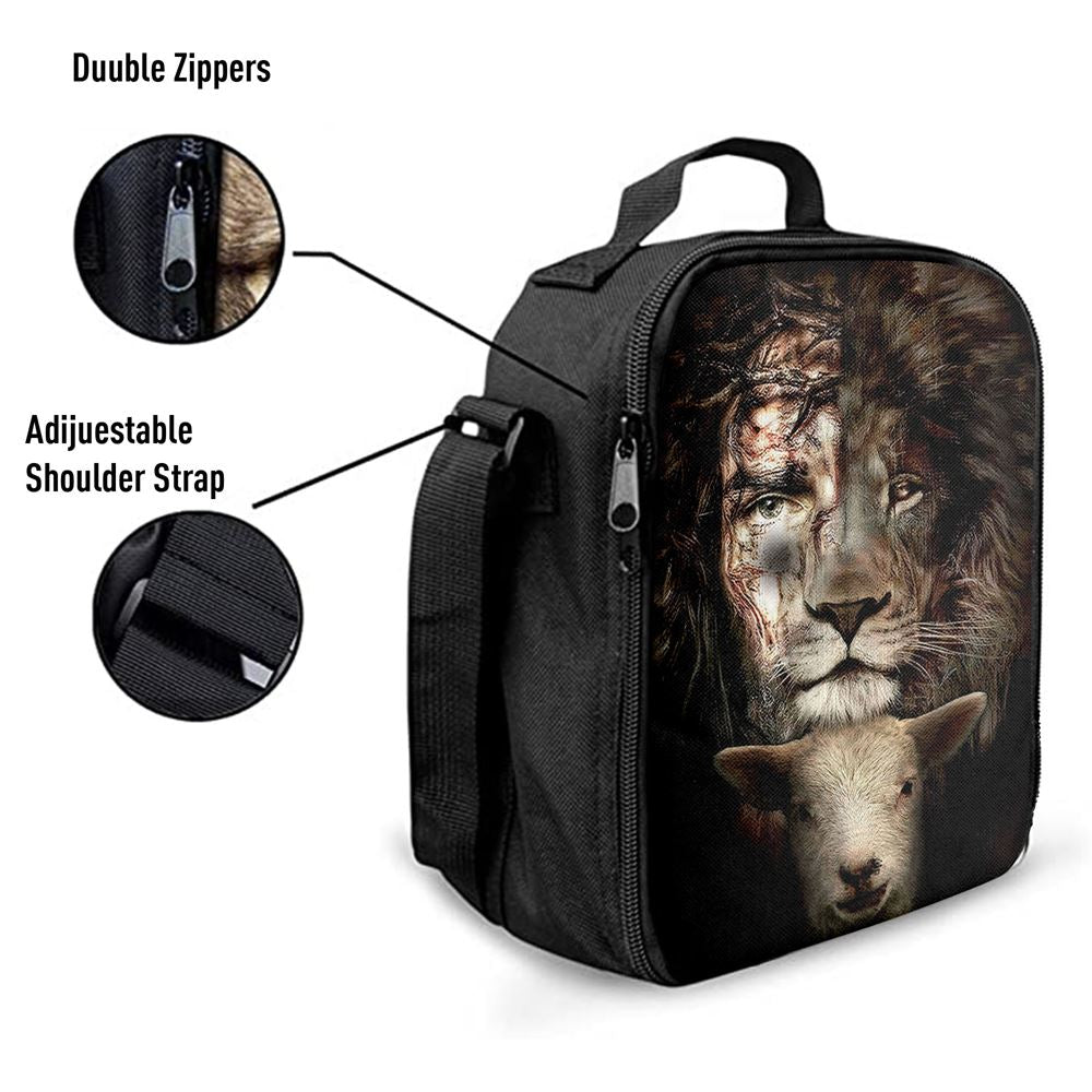 Lion And Lamb Lunch Bag, Bible Verse Lunch Bag For Men And Women