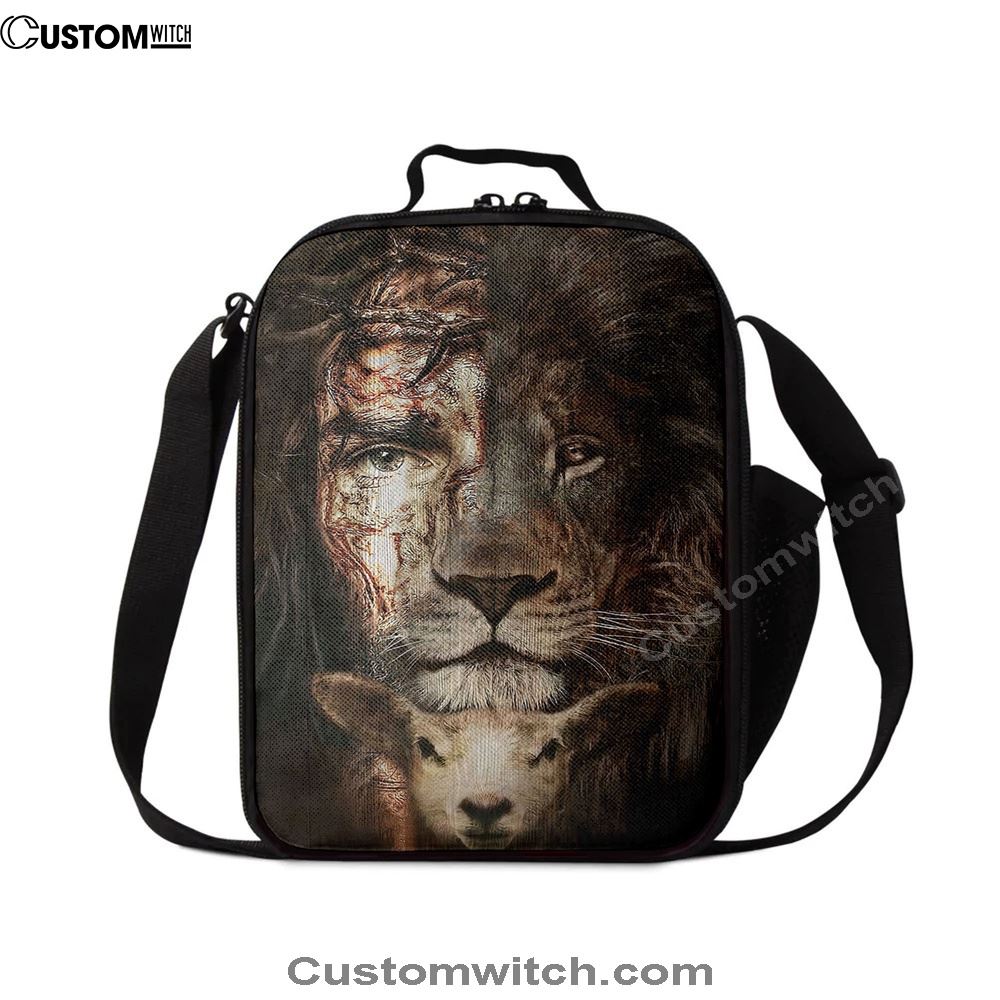 Lion And Lamb Lunch Bag Prints, Bible Verse Lunch Bag For Men And Women