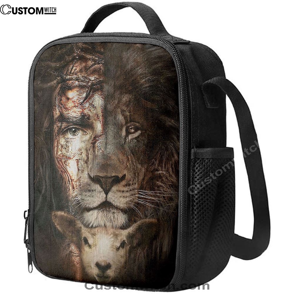 Lion And Lamb Lunch Bag Prints, Bible Verse Lunch Bag For Men And Women