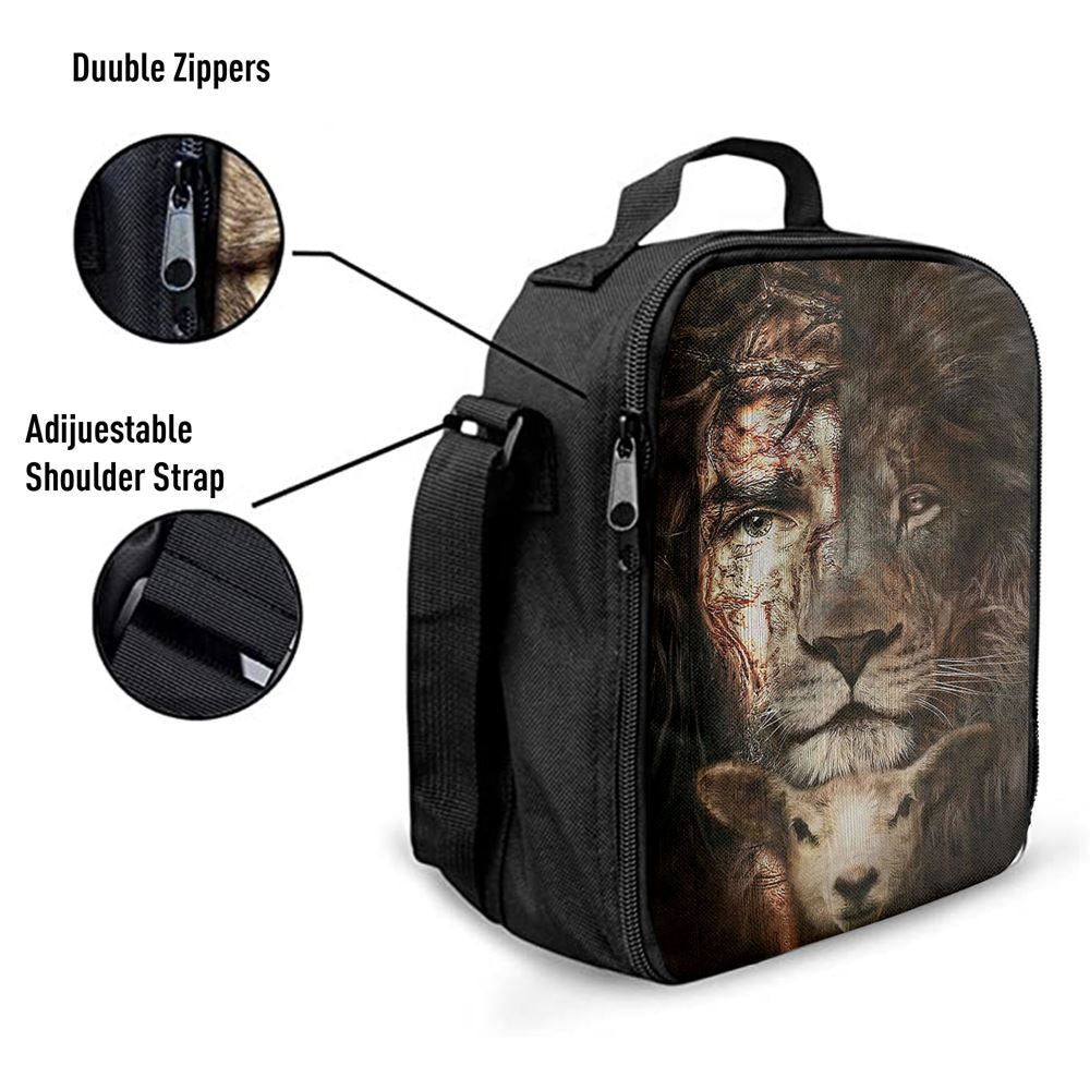 Lion And Lamb Lunch Bag Prints, Bible Verse Lunch Bag For Men And Women