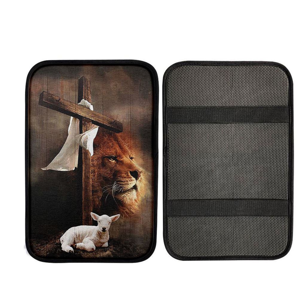 Lion And Lamb Of God Car Center Console Cover, Christian Gift Car Armrest Pad