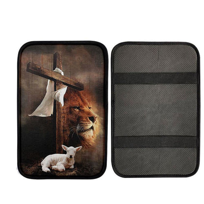 Lion And Lamb Of God Car Center Console Cover, Christian Gift Car Armrest Pad