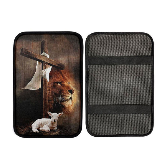 Lion And Lamb Of God Car Center Console Cover, Christian Gift Car Armrest Pad