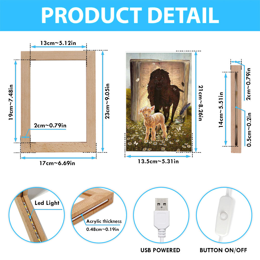 Lion And Lamb Of God Daisy Field White Butterfly Frame Lamp - Lion Frame Lamp Print - Christian Art - Religious Home Decor