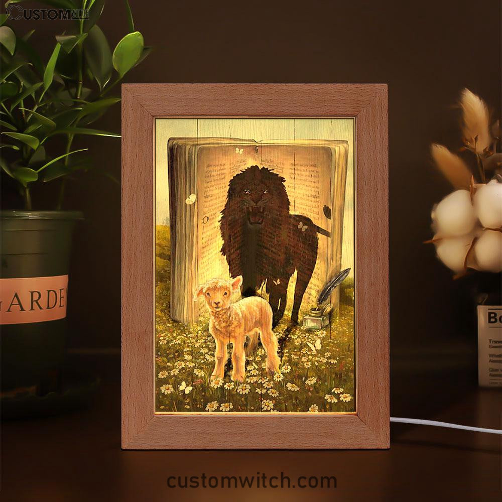 Lion And Lamb Of God Daisy Field White Butterfly Frame Lamp - Lion Frame Lamp Print - Christian Art - Religious Home Decor