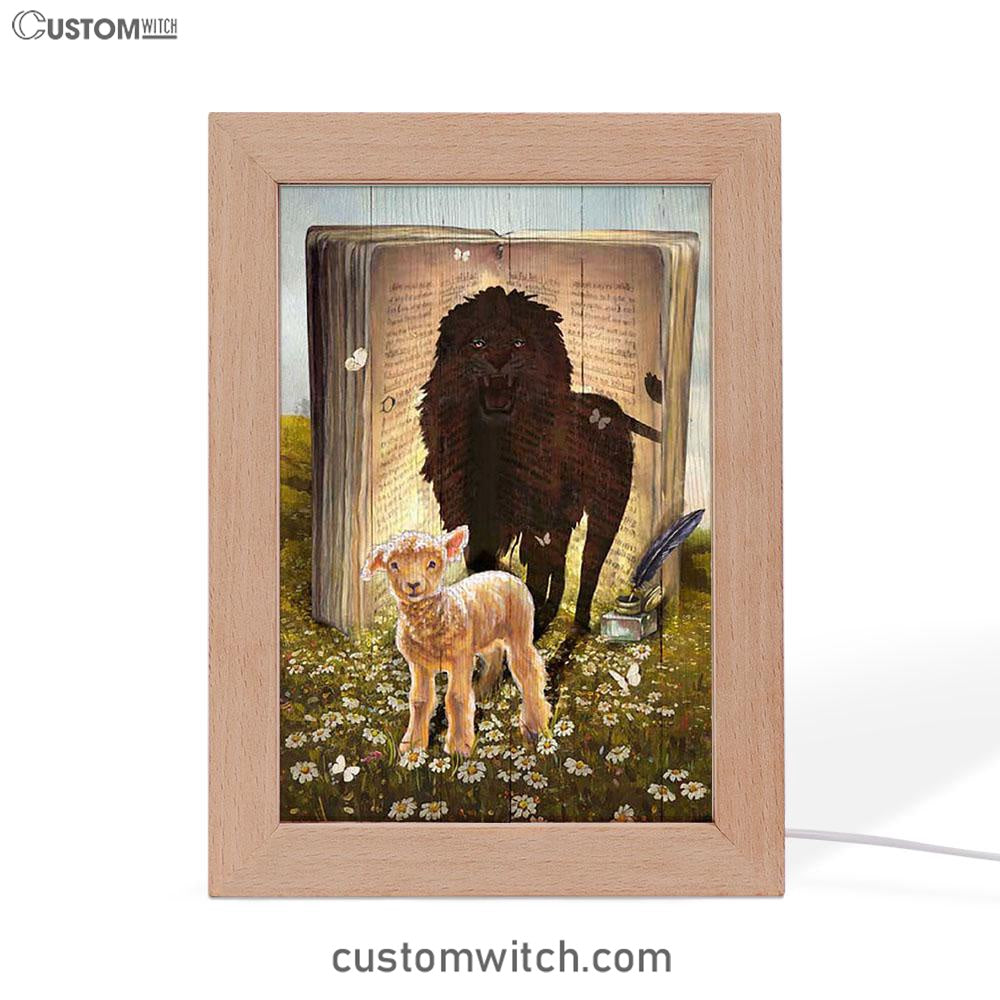 Lion And Lamb Of God Daisy Field White Butterfly Frame Lamp - Lion Frame Lamp Print - Christian Art - Religious Home Decor