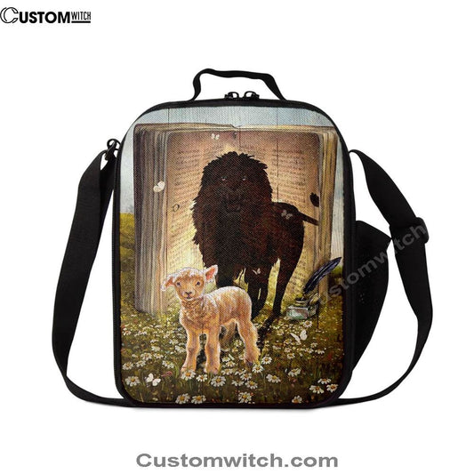 Lion And Lamb Of God Daisy Field White Butterfly Lunch Bag - Lion Lunch Bag, Bible Verse Lunch Bag For Men And Women