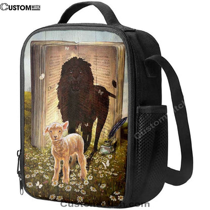 Lion And Lamb Of God Daisy Field White Butterfly Lunch Bag - Lion Lunch Bag, Bible Verse Lunch Bag For Men And Women
