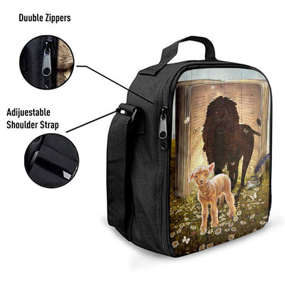 Lion And Lamb Of God Daisy Field White Butterfly Lunch Bag - Lion Lunch Bag, Bible Verse Lunch Bag For Men And Women
