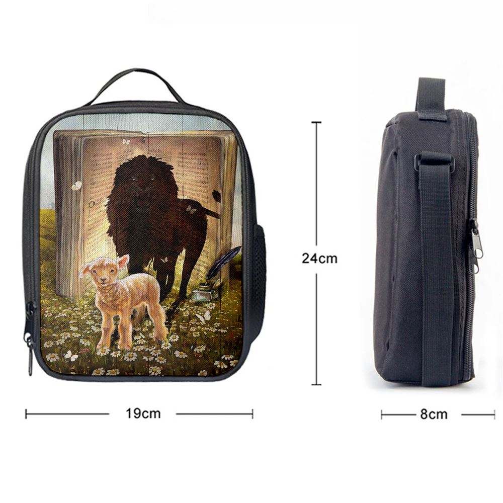 Lion And Lamb Of God Daisy Field White Butterfly Lunch Bag - Lion Lunch Bag, Bible Verse Lunch Bag For Men And Women