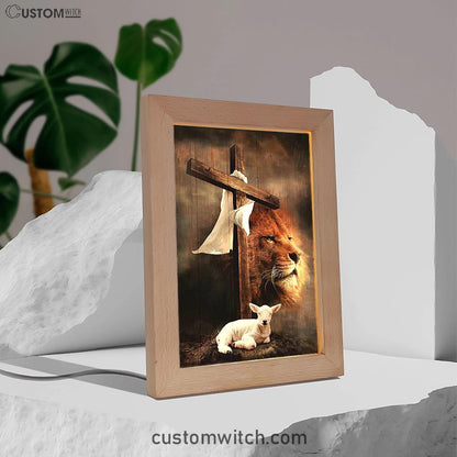 Lion And Lamb Of God Frame Lamp Art - Bible Verse Wooden Lamp - Inspirational Art - Christian Home Decor