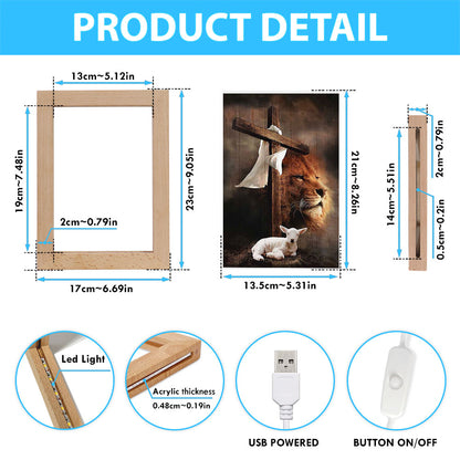 Lion And Lamb Of God Frame Lamp Art - Bible Verse Wooden Lamp - Inspirational Art - Christian Home Decor