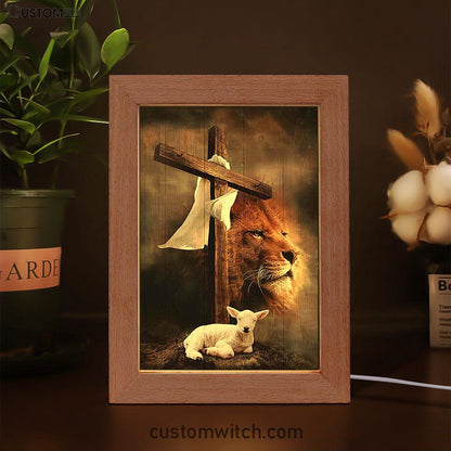 Lion And Lamb Of God Frame Lamp Art - Bible Verse Wooden Lamp - Inspirational Art - Christian Home Decor