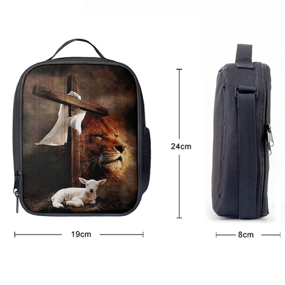 Lion And Lamb Of God Lunch Bag, Bible Verse Lunch Bag For Men And Women