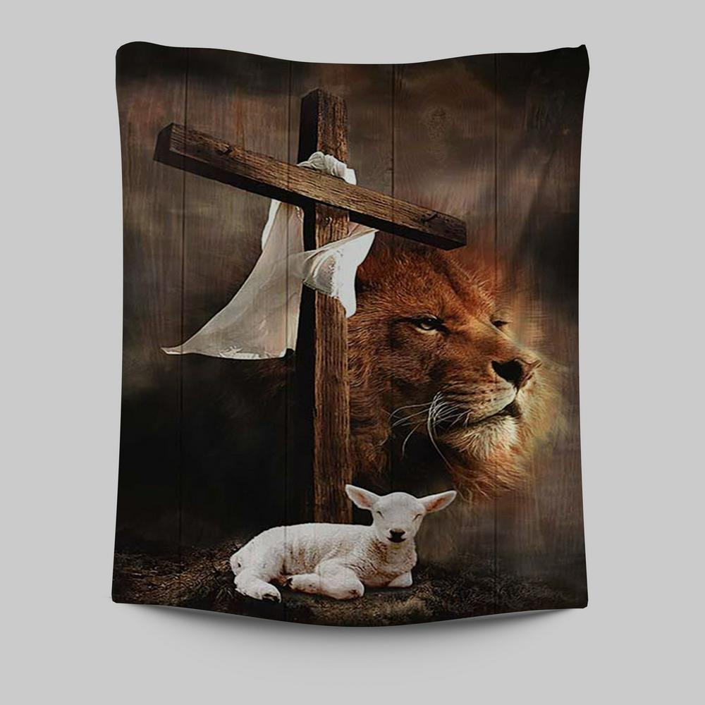 Lion And Lamb Of God Tapestry Wall Art - Bible Verse Tapestry Art - Inspirational Art -  Christian Indoor Wall Tapestries