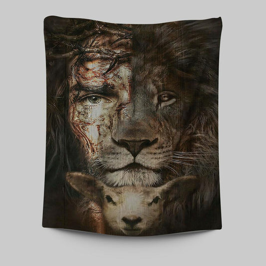 Lion And Lamb Tapestry Wall Art Prints - Christian Wall Tapestry - Religious Tapestries Wall Hanging Prints