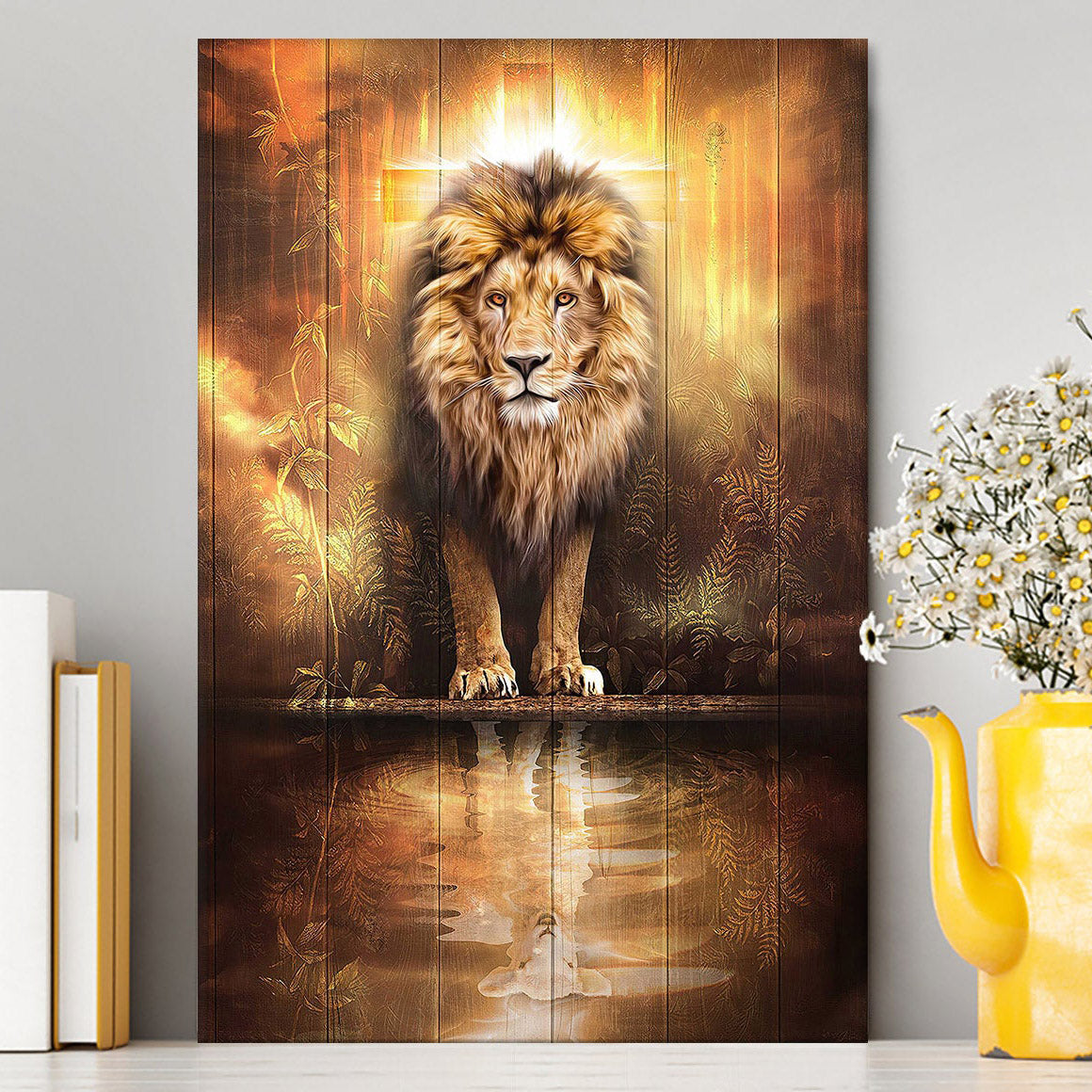 Lion And Lamb Water Reflection Jesus Canvas Wall Art - Jesus Canvas Pictures - Christian Canvas Wall Art
