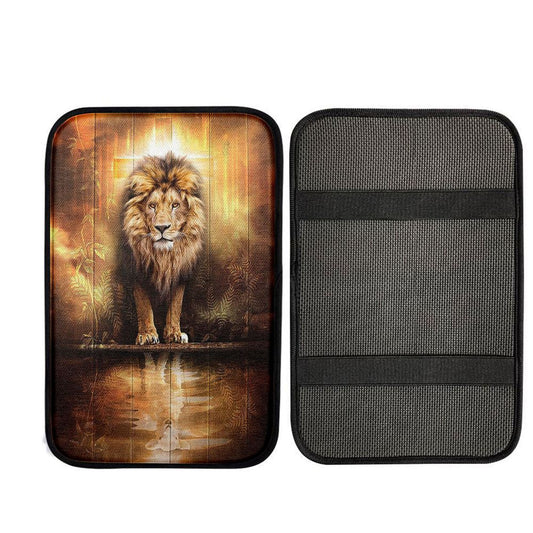 Lion And Lamb Water Reflection Jesus Car Center Console Cover, Christian Gift Car Armrest Pad