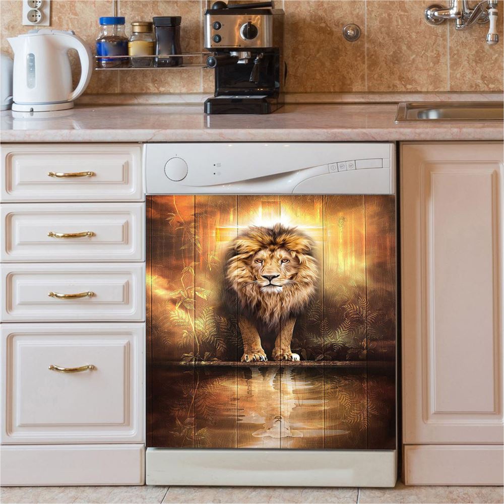 Lion And Lamb Water Reflection Jesus Dishwasher Cover, Jesus Dishwasher Wrap, Christian Kitchen Decoration