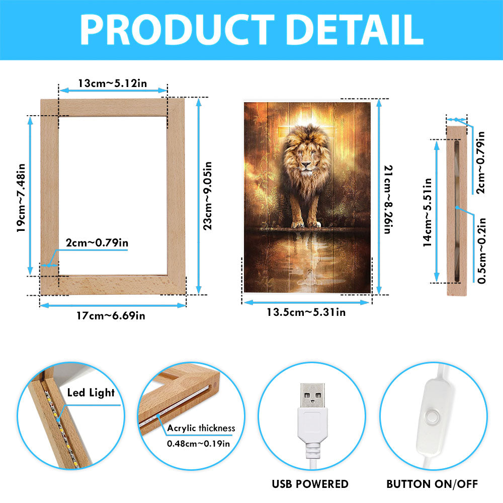 Lion And Lamb Water Reflection Jesus Frame Lamp Art - Jesus Frame Lamp Pictures - Christian Night Light