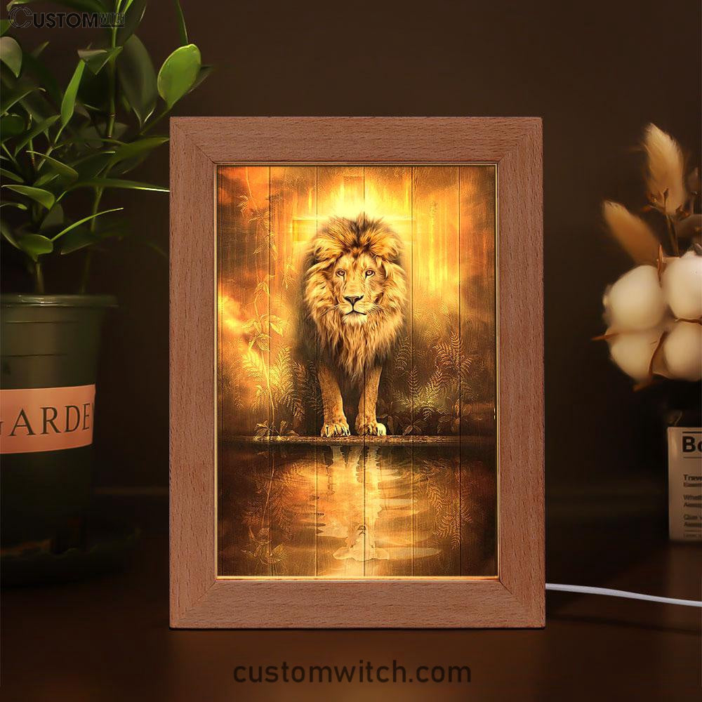 Lion And Lamb Water Reflection Jesus Frame Lamp Art - Jesus Frame Lamp Pictures - Christian Night Light