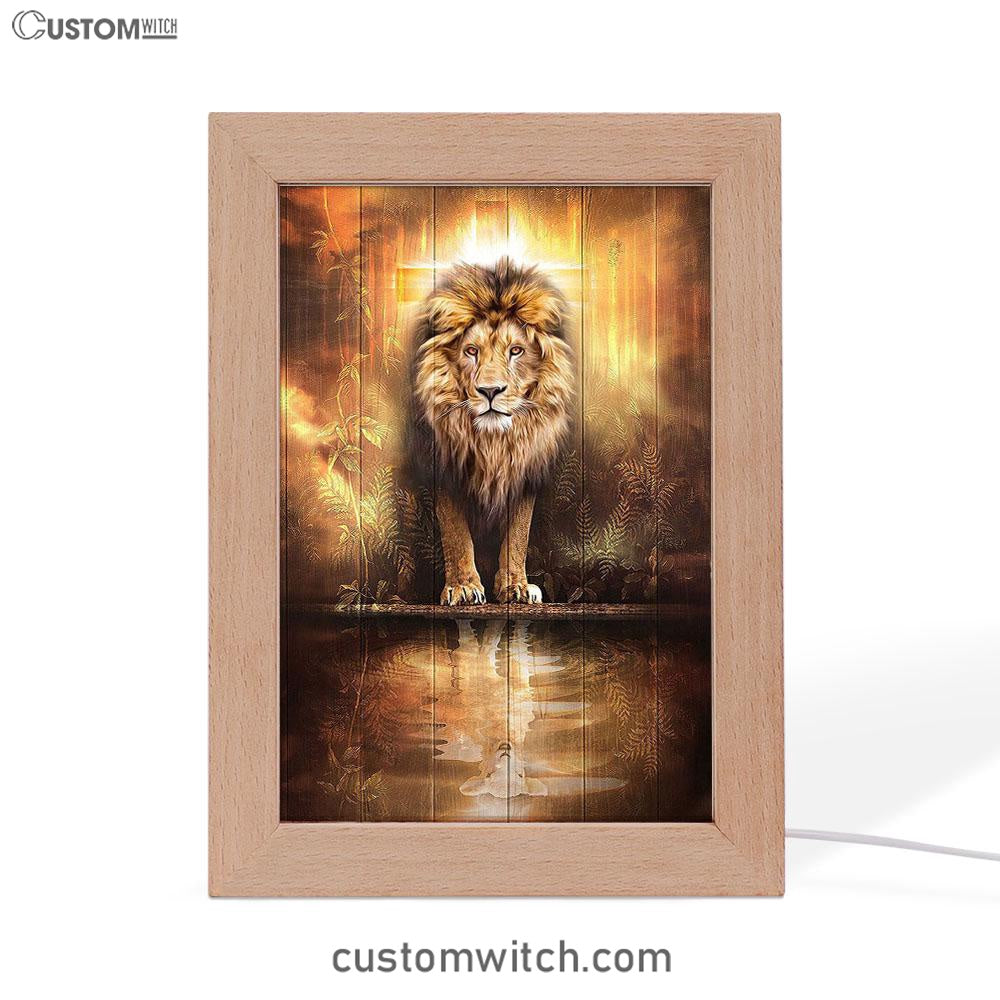 Lion And Lamb Water Reflection Jesus Frame Lamp Art - Jesus Frame Lamp Pictures - Christian Night Light