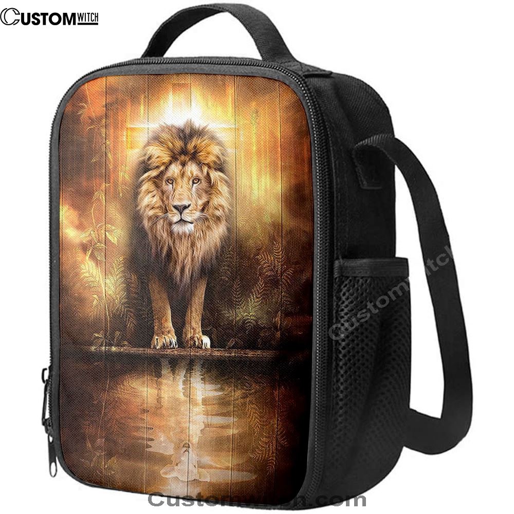Lion And Lamb Water Reflection Jesus Lunch Bag, Bible Verse Lunch Bag For Men And Women