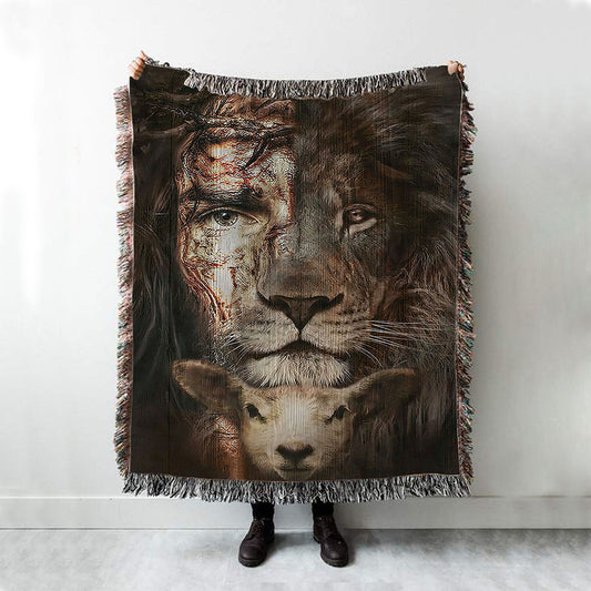 Lion And Lamb Woven Throw Blanket Prints - Christian Wall Woven Blanket - Religious Woven Blanket Prints