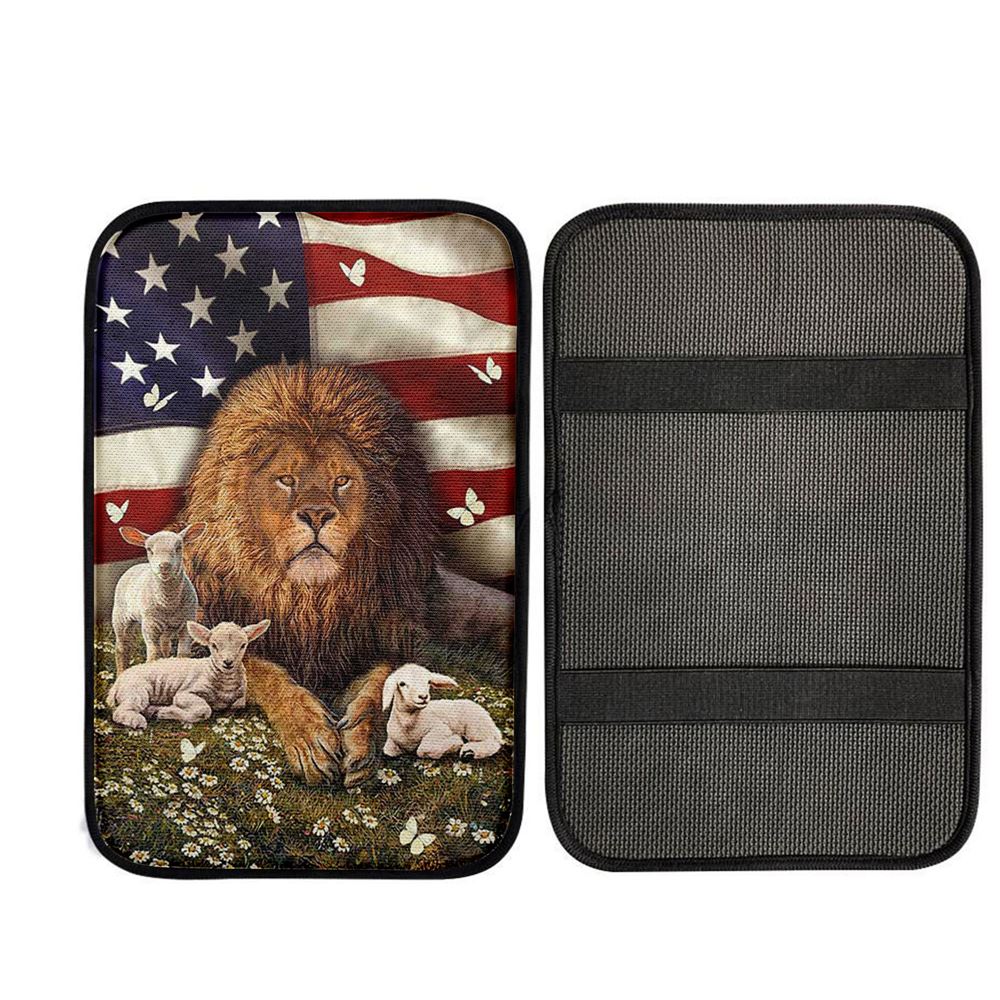 Lion And The Lamb Daisy Garden Car Armrest Pad - Lion Car Center Console Cover, Christian Gift Car Armrest Pad