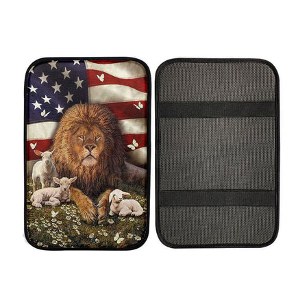 Lion And The Lamb Daisy Garden Car Armrest Pad - Lion Car Center Console Cover, Christian Gift Car Armrest Pad