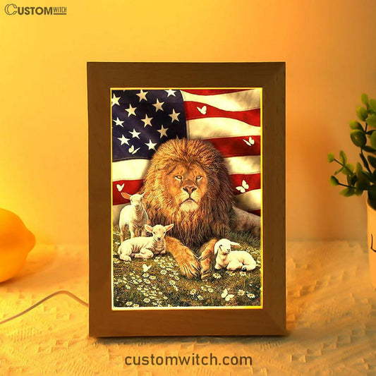 Lion And The Lamb Daisy Garden Frame Lamp - Lion Frame Lamp Print - Christian Art - Religious Home Decor