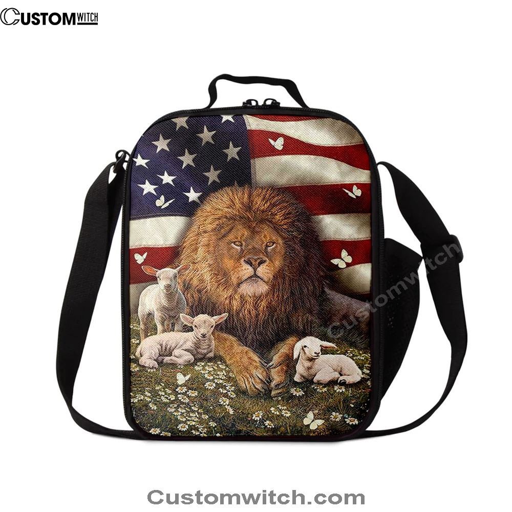 Lion And The Lamb Daisy Garden Lunch Bag - Lion Lunch Bag, Bible Verse Lunch Bag For Men And Women