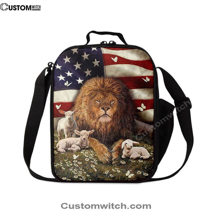 Lion And The Lamb Daisy Garden Lunch Bag - Lion Lunch Bag, Bible Verse Lunch Bag For Men And Women